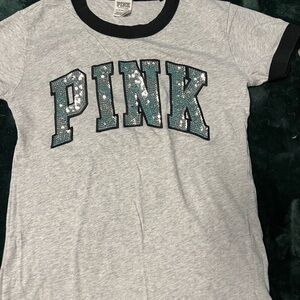 PINK Victoria's Secret Gray Tee with Sequin Logo